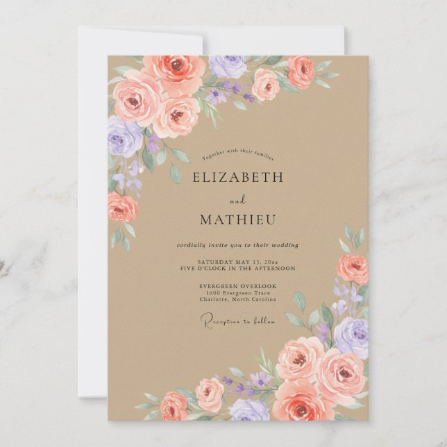 Taupe Lilac Peony Wedding Invitation (Front)