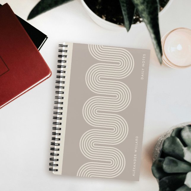 Taupe Lombard Wavy Lines Modern Custom Notebook (Creator Uploaded)