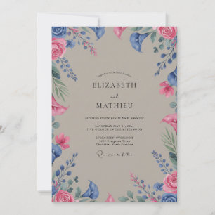 Taupe Magenta Wildflower Wedding Invitation