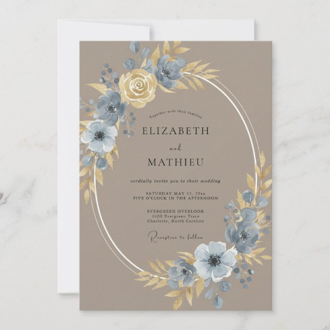 Taupe Majestic Floral Wedding Invitation (Front)