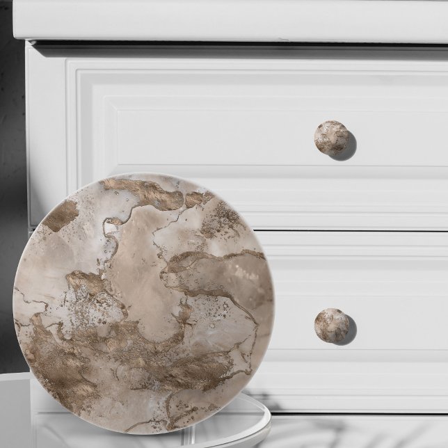 Taupe marble and gold abstract ceramic knob (Creator Uploaded)