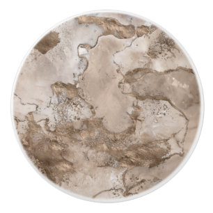 Taupe marble and gold abstract ceramic knob