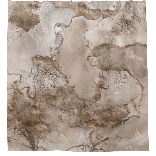 Taupe marble and gold abstract shower curtain (Front)