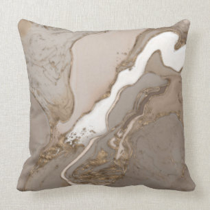 Taupe marble and gold abstract throw pillow