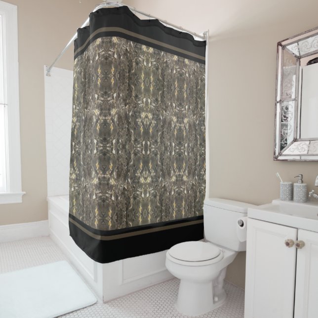 Taupe Marble Stripe Shower Curtain (In Situ)