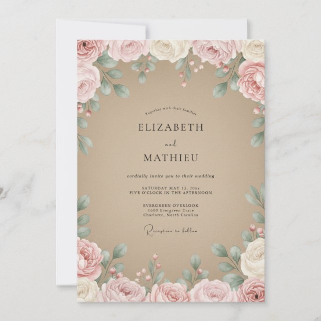 Taupe Mauve Blossom Wedding Invitation (Front)