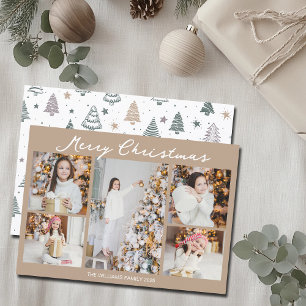 Taupe Merry Christmas Photo Collage 2025 Holiday Card