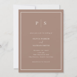 Taupe Minimal and Chic Creamy White Border Wedding Invitation