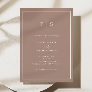 Taupe Minimal and Chic Creamy White Border Wedding Invitation