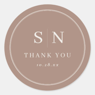 Taupe Minimal and Chic   Wedding Initial Classic Round Sticker