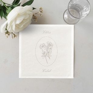 Taupe Minimalist Botanical Calligraphy Wedding  Napkin