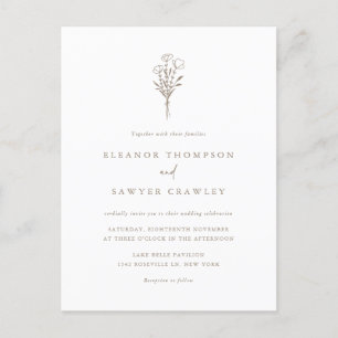 Taupe Minimalist Floral Bouquet QR Code Wedding Invitation Postcard