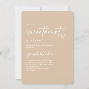 Taupe Minimalist Little Sweetheart Baby Shower Invitation