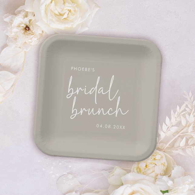 Taupe Minimalist Script Bridal Brunch Paper Plate (Creator Uploaded)