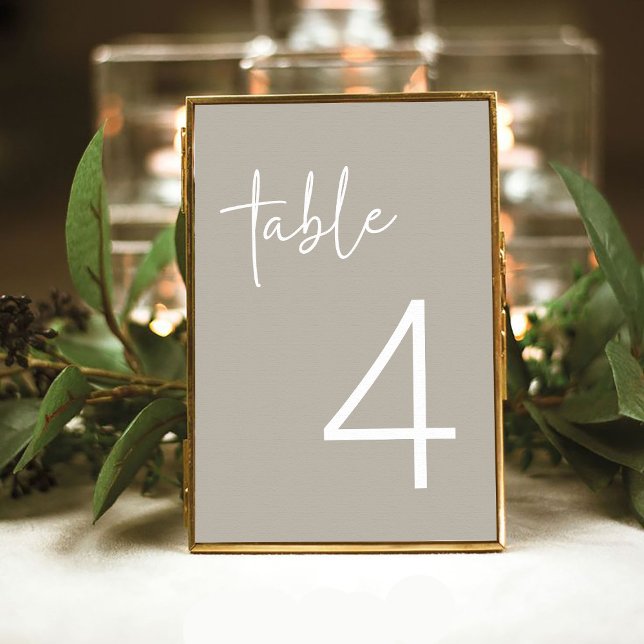 Taupe Minimalist Script Bridal Shower Flat Table Number (Creator Uploaded)