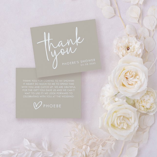 Taupe Minimalist Script Bridal Shower Flat Thank You Card (Creator Uploaded)