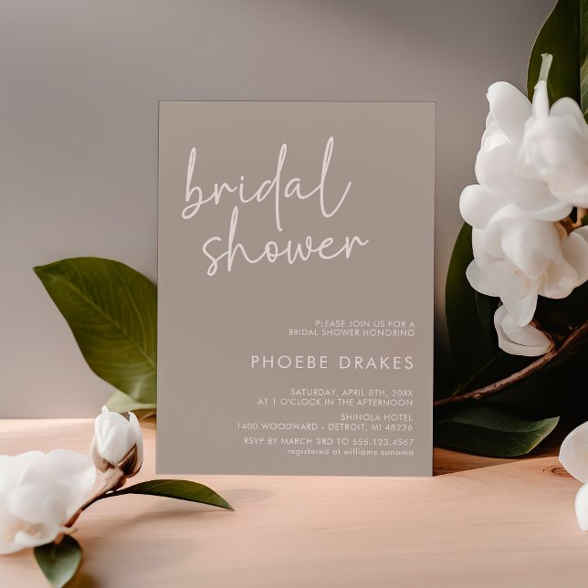 Taupe Minimalist Script Bridal Shower Invitation (Creator Uploaded)