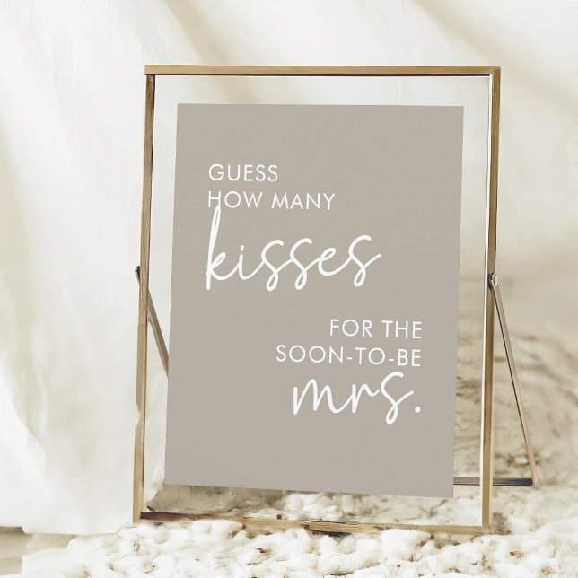 Taupe Minimalist Script How Many Kisses Game Poster (Creator Uploaded)