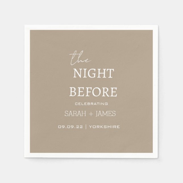 Taupe Minimalist The Night Before Wedding  Napkin (Front)