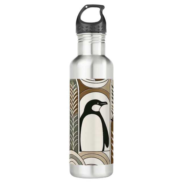 Taupe Mocha Abstract Grain Arcs Pattern Penguin 710 Ml Water Bottle (Front)