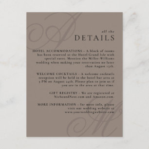 Taupe Modern Edge Elegant Monogram Details Enclosure Card