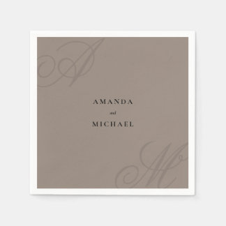 Taupe Modern Edge Elegant Monogram Wedding Napkin