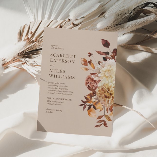 Taupe Modern Fall Terracotta Floral Wedding Invitation (Taupe Modern Fall Terracotta Floral Wedding Invitation by Painted Paperie
)