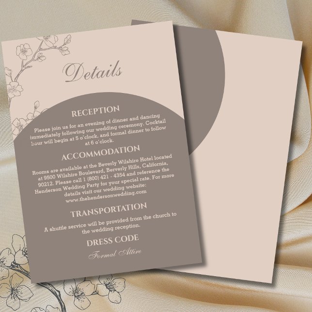Taupe Modern Floral Japandi Wedding Details  Enclosure Card (Creator Uploaded)
