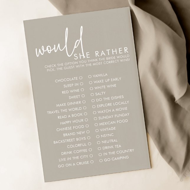 Taupe Modern Would She Rather Bridal Shower Game (Creator Uploaded)