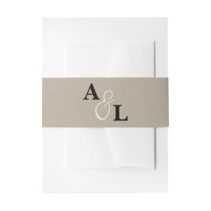 Taupe Monogram Ampersand Personalised Wedding Invitation Belly Band