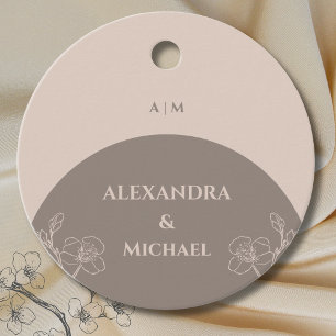 Taupe Monogram Floral Japandi Wedding Thank You Favour Tags