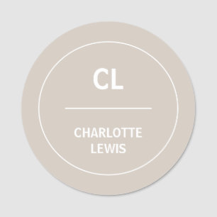 Taupe Monogram Minimal Modern Identity Design Name Tag