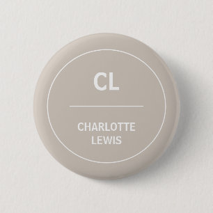Taupe Monogram Minimal Modern Natural Design 6 Cm Round Badge