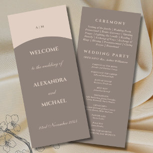 Taupe Monogram Minimalist Japandi Wedding Programme