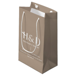 Taupe Monogram Wedding Welcome Guest  Small Gift Bag
