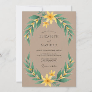Taupe Mustard Leafy Wedding Invitation