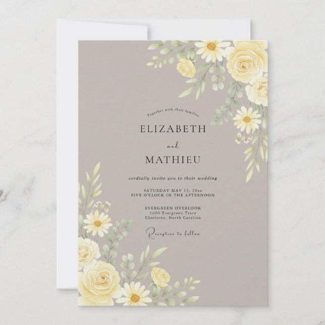 Taupe Muted Botanical Wedding Invitation (Front)