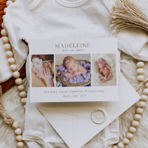 Taupe Muted Grey Photo Baby Announcement Card