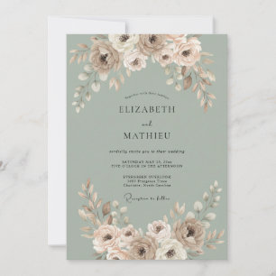 Taupe Muted Mauve Petal Wedding Invitation