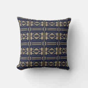 Taupe Navy Mediterranean Small Tile Mosaics Motif Cushion