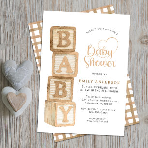 Taupe Neutral Baby Blocks Cottage Baby Shower Invitation