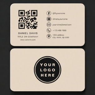 Taupe Neutral Logo QR Code Professional  Business Card