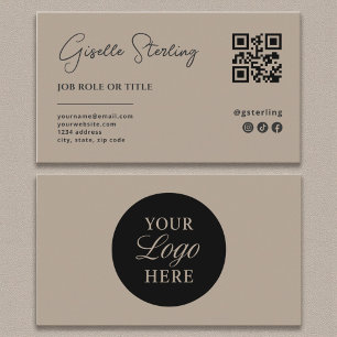 Taupe Neutral Logo QR Code Professional Company Business Card