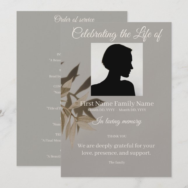 Taupe order of service invitation (Front/Back)