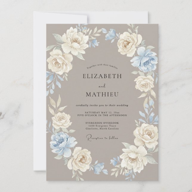 Taupe Pale Ivory Wreath Wedding Invitation (Front)