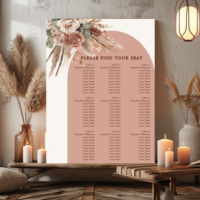 Taupe pampas grass wedding seating chart (Creator Uploaded)