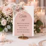 Taupe pampas grass wedding table number names card<br><div class="desc">Ivory background,  taupe coloured arch,  beige and taupe coloured roses,  pampas grass. Personalise and add table number and guest names</div>