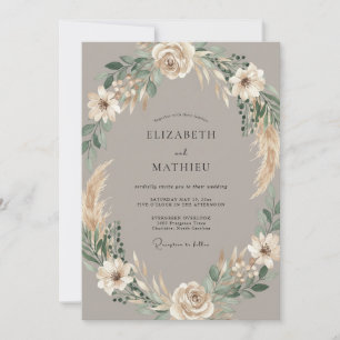 Taupe Pampas Wreath Wedding Invitation