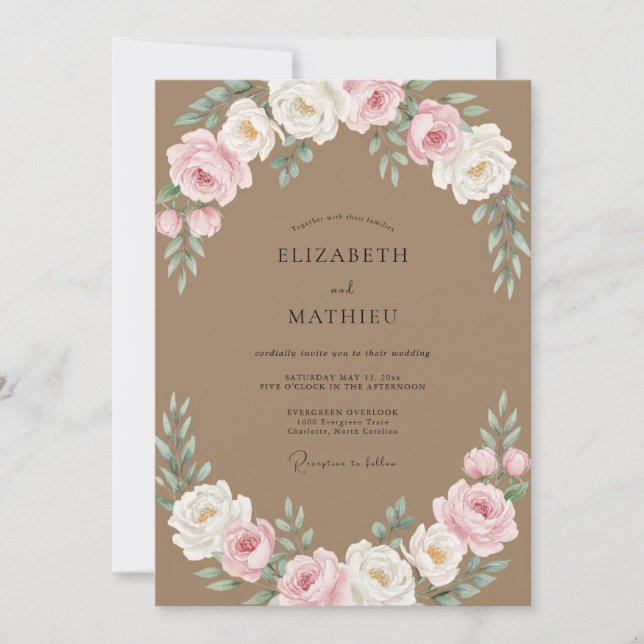 Taupe Pastel Petal Wedding Invitation (Front)