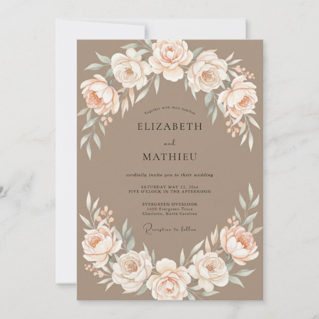 Taupe Peach Petal Wedding Invitation (Front)